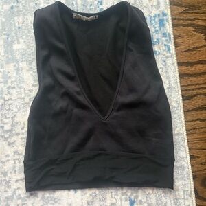 Zara Black Ribbed Deep V-Neck Tank